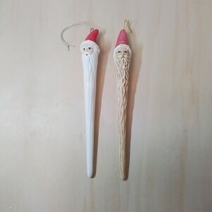 Set of 2 Vintage Santa Claus Christmas Ornaments Icicle Style Rustic‎ White